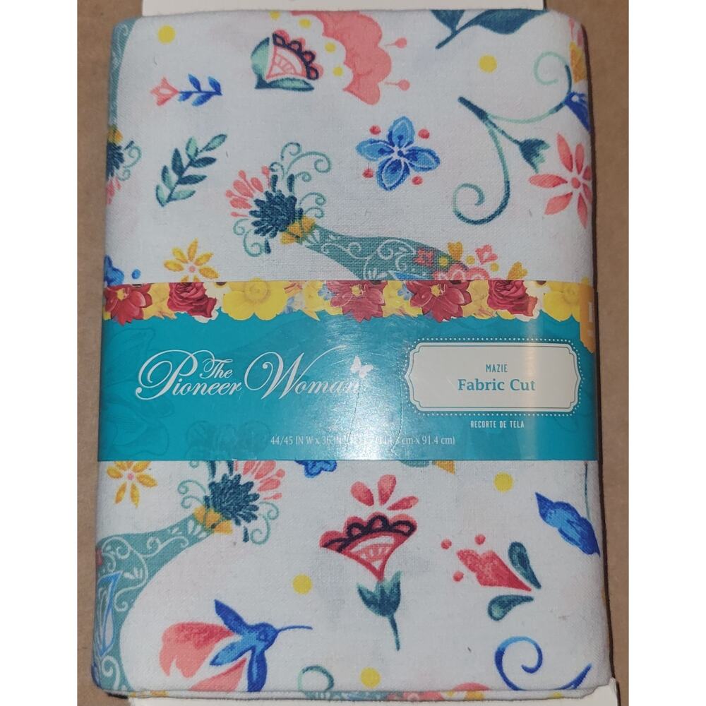 Pioneer Woman Mazie Floral Fabric 1 Yard Birds Flowers White With Print